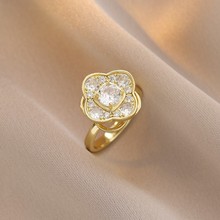 项链女 欧美跨境花朵微镶锆石花朵时尚戒指套装项链小众时尚饰品