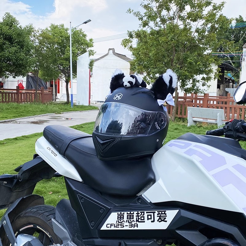 Plush Cute 3D Black and White Cat Ear Helmet Decoration Motorcycle