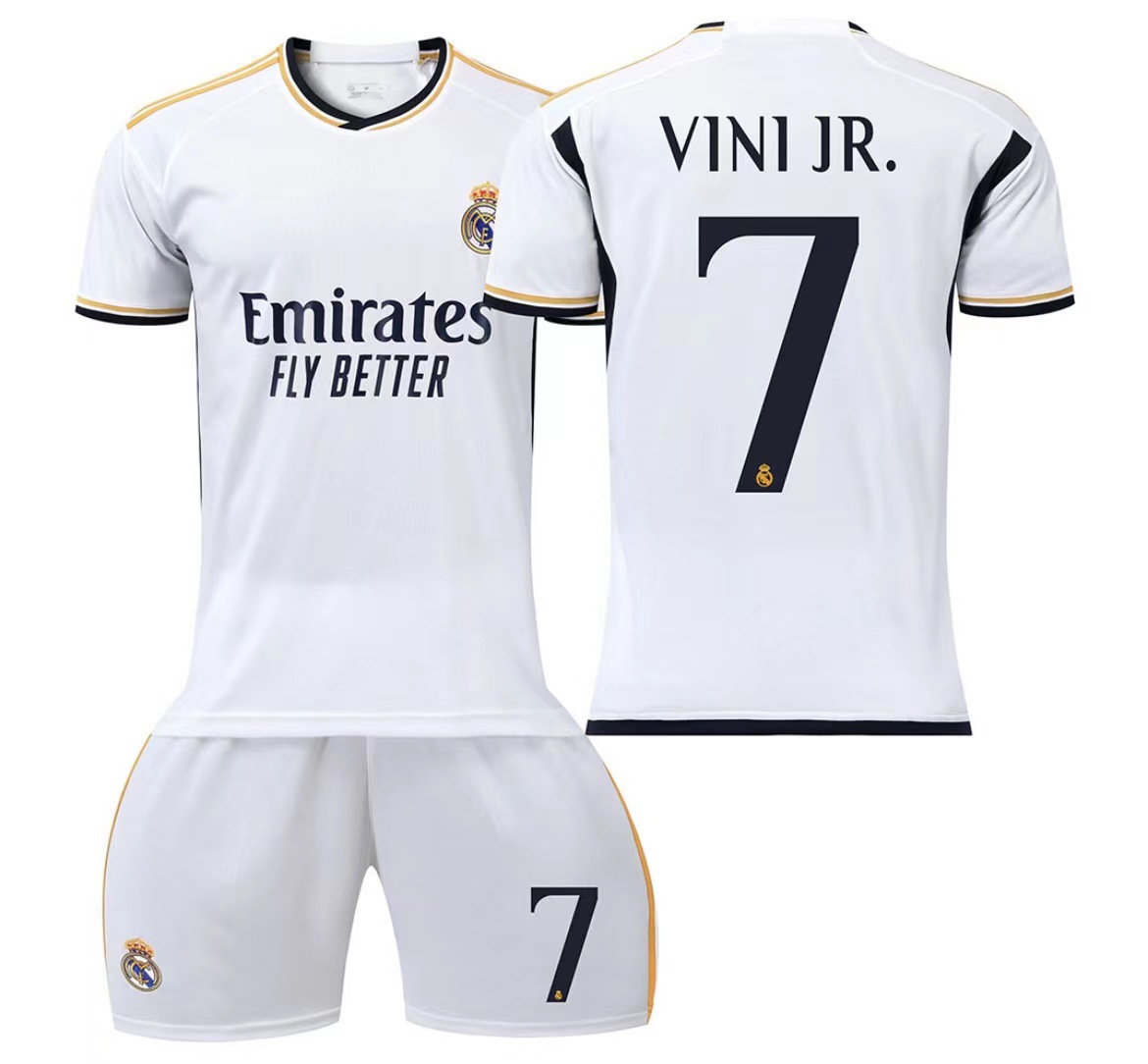 Venta al por mayor 23-24 Real Madrid Jersey N ° 5 Bellingham N ° 7 Vinius adultos niños traje de uniforme de fútbol