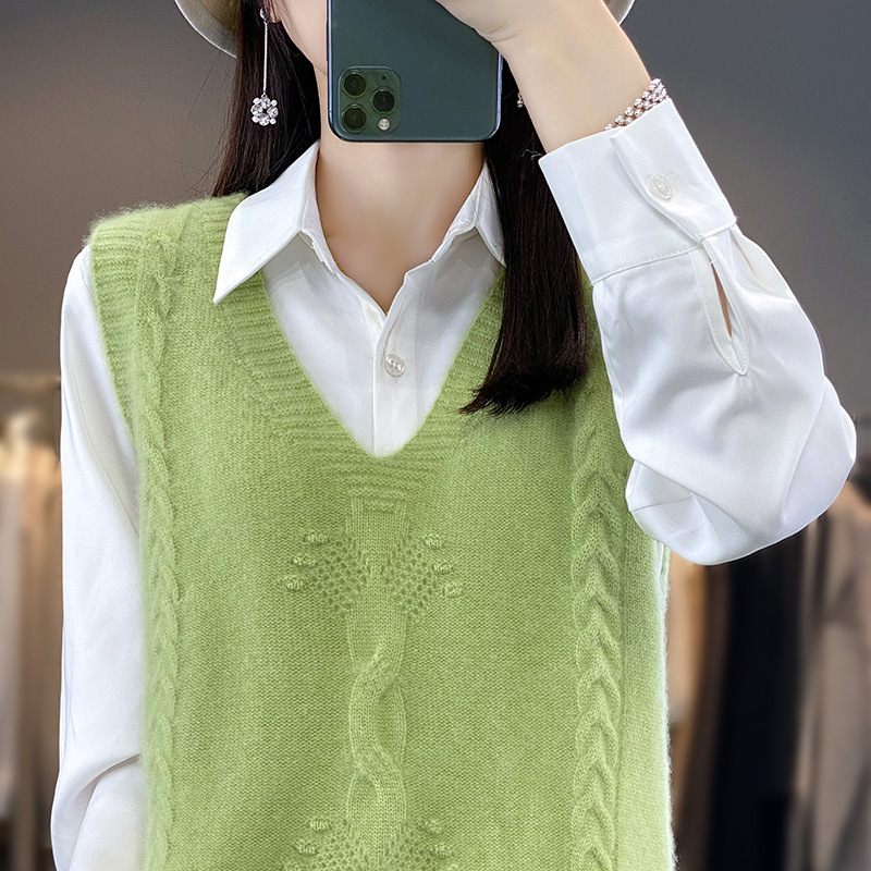Andy terciopelo cuello en V suéter Chaleco de las mujeres de otoño e invierno de moda todo fósforo sin mangas chaleco pesado jacquard bottoming chaleco image 4