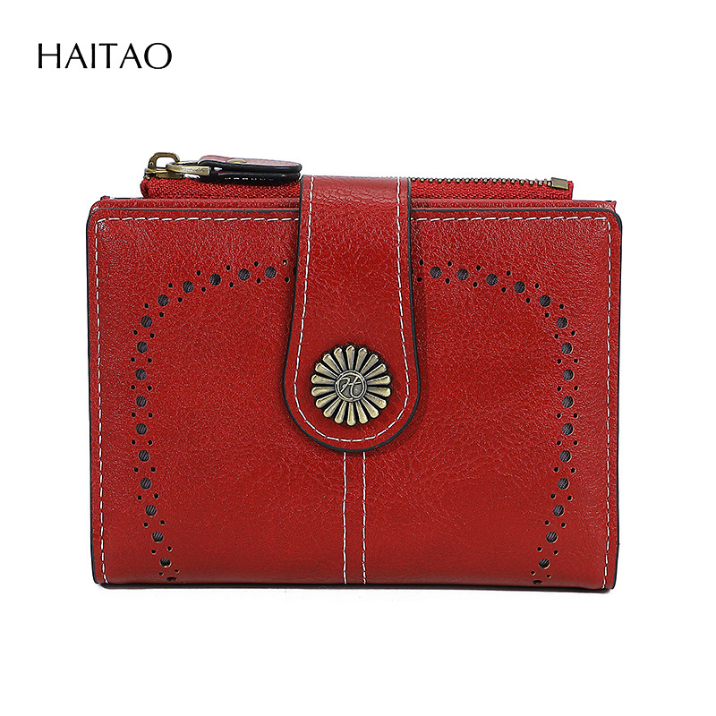 Bolso de mano de cuero graso para mujer Bolso de moneda con cremallera corta retro Bolso de tarjeta de monedero multifuncional hueco 2025 estilo caliente