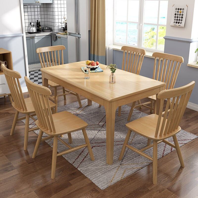 북유럽 단단한 나무 식탁과 의자 조합 작은 아파트 식탁 아파트 호텔 직사각형 식탁 레스토랑 가구 서양 식탁