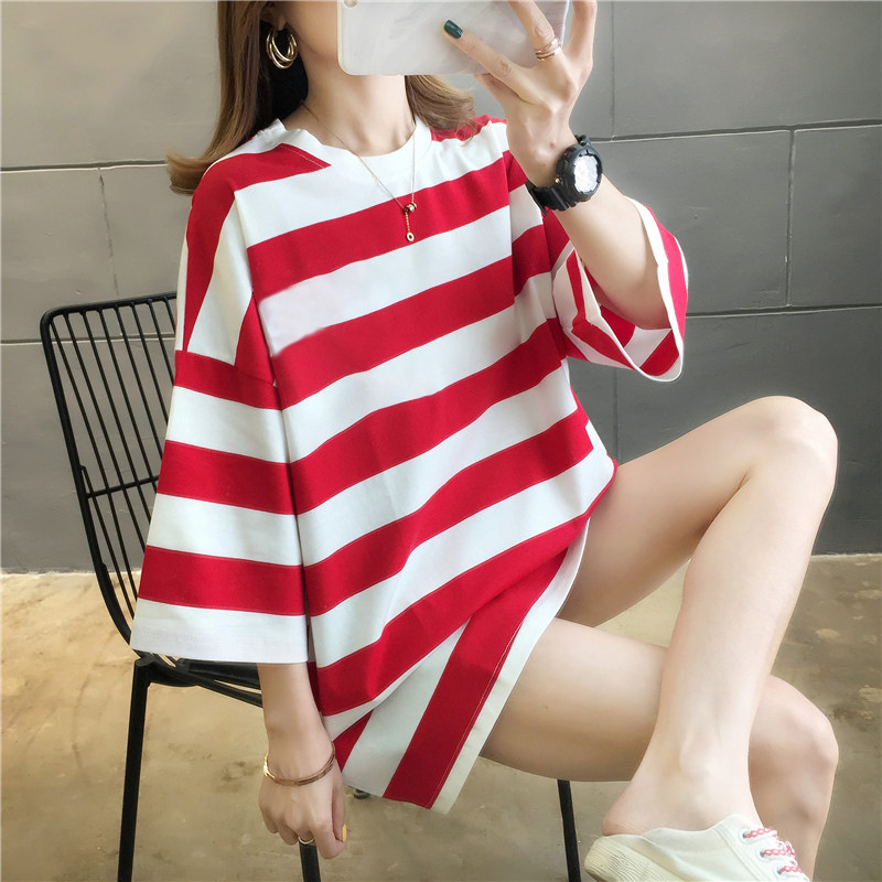 2026 Spring/Summer New Striped T-Shirt Short Sleeve Casual Simple Versatile Ins Trendy Fashion Loose Plus Size Top for Women