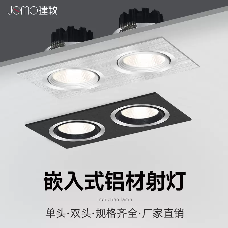 led格栅射灯单双头110v长方形网格吊顶嵌入式家用商用店铺斗胆灯