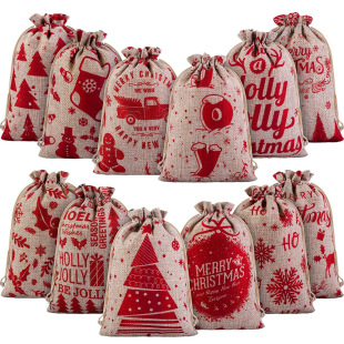 New 2025 Christmas Burlap Bag Set Christmas Burlap Gift Bag with Party Gift Card Packaging Bag