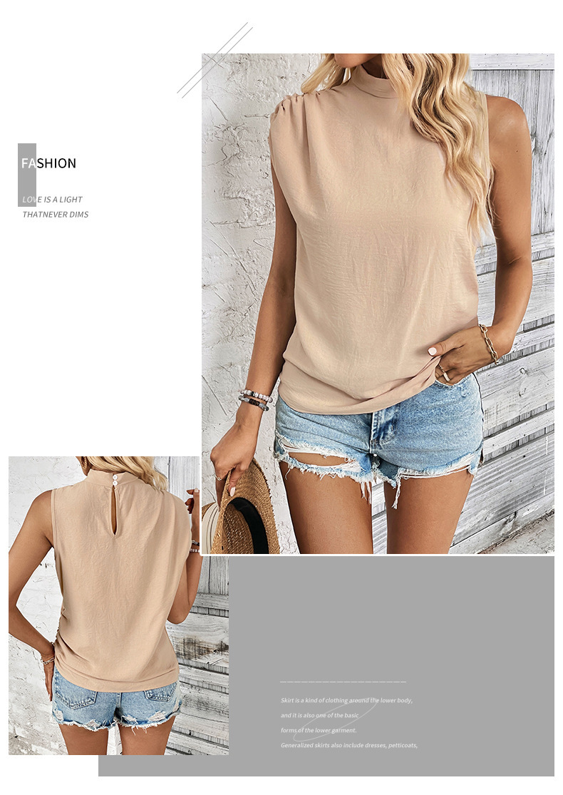 Camicie senza maniche con collo medio in tinta unita_voghion.com
