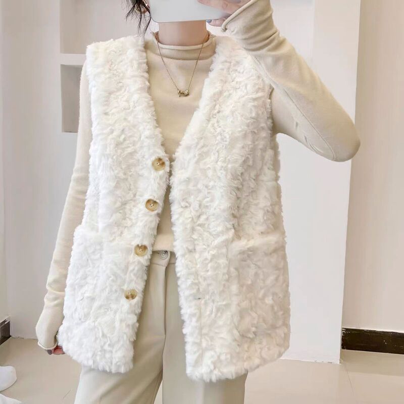 Imitation Lamb Wool Vest for Women in Autumn and Winter Korean Style Slimming Look Rabbit Fur Vest Fashionable Fur Vest Warm and Stylish