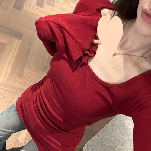 Women's Autumn and Winter High-End Stylish and Exquisite Warm Fleece Base Shirt with Collar and Puffed Sleeve