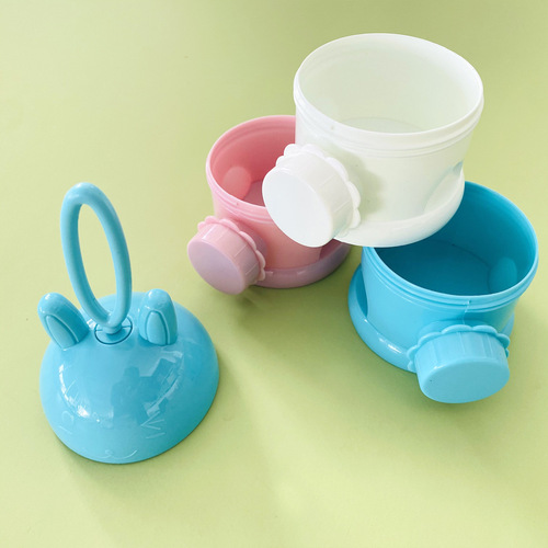 2024 New Cartoon Side-Opening Three-Layer PP Milk Powder Box Portable Rice Noodle Box Large Capacity Baby 3-Gate Milk Powder Can