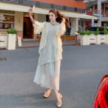 新中式国风绣花两件套女2026夏季新款温柔优雅气质轻薄外套飘带裙