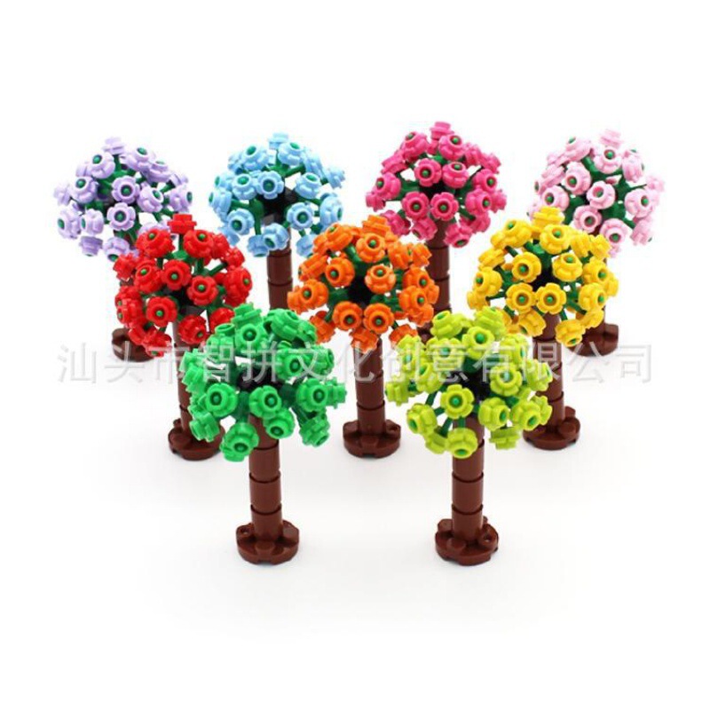 Cross-Border Moc Compatible with Certain High-Quality Small Particle Building Blocks, Flower Hydrangea Treehouse Wedding Garden Scene Five-Petal Flower Tree Ornament