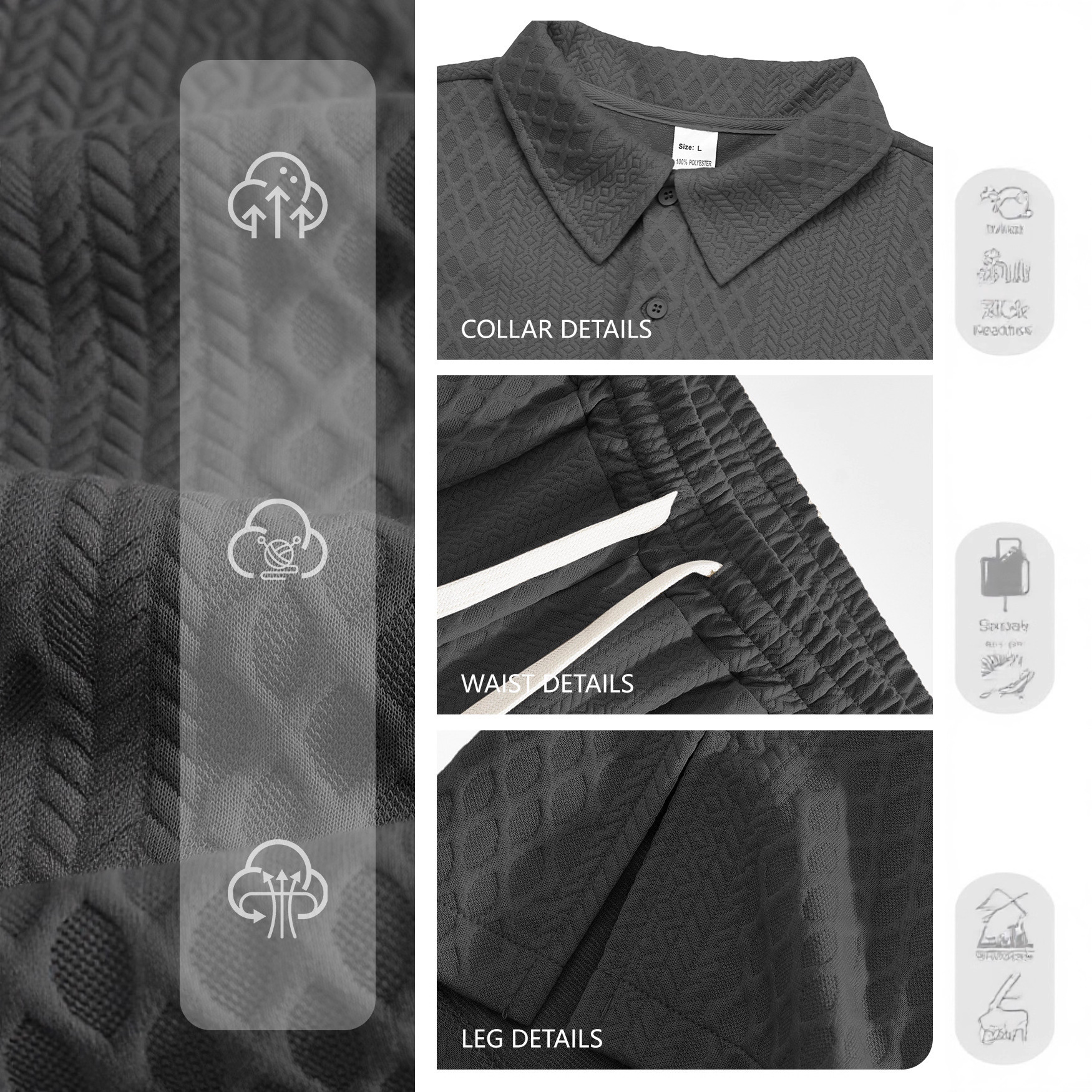 Europa y América Amazon transfronterizos Jacquard textura casual collar chaqueta pantalones deportivos de manga larga hombre polo set