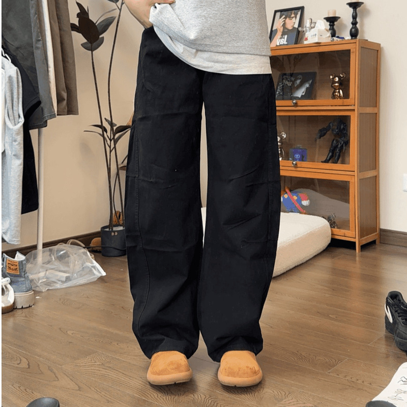 春夏アメリカンレトロウォッシュオフバギーワイドレッグオーバーオール男女兼用、ゆったりストレートスモールソードパンツ、フロアレングスパンツ|undefined