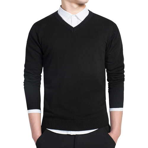 Autumn and Winter Men's Pullover Wool Sweater | Casual Men's Slim-Fit Sweater | Men's V-Neck Base Layer Shirt