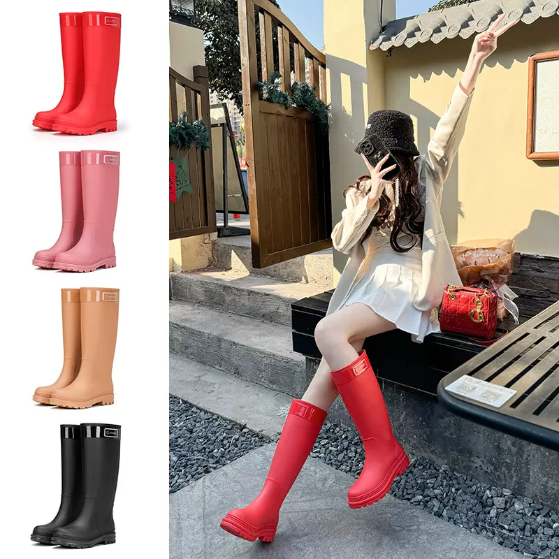 外贸日韩成人时尚高筒雨鞋女水靴加绒防水防滑外穿雪地靴跨境爆款