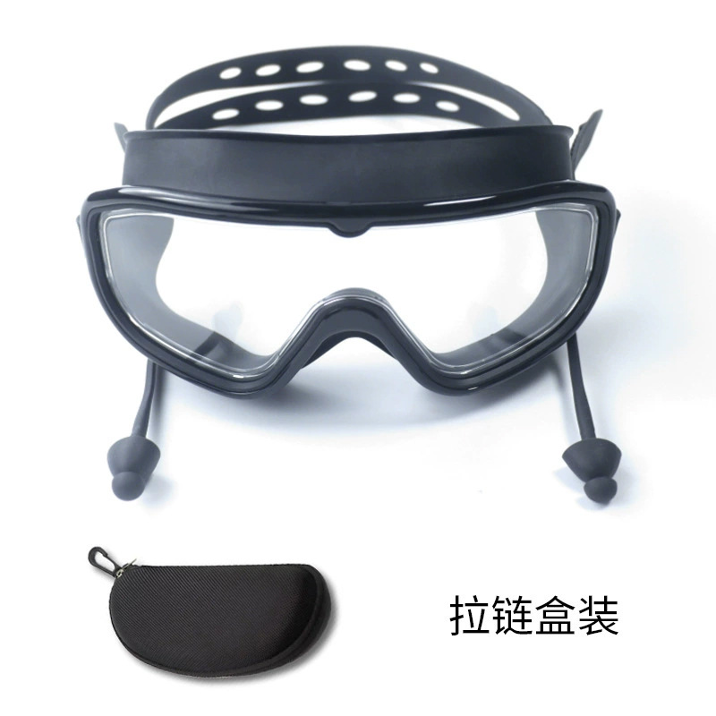 새로운 대형 프레임 검정색 수영 고글 + 지퍼 상자