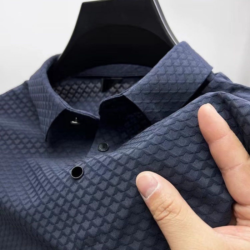 Waffled Ice Silk Short-sleeved T-shirt Men's Shirt Collar Summer High-end Comfortable All-match Polo Shirt Half-sleeved Top