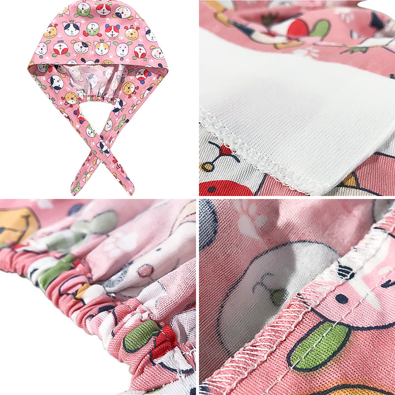 Gorro de Médico de Algodón Puro Estampado para Comercio Exterior, con Correa Ajustable con Botones, Absorbente de Sudor, Gorro de Dibujos Animados para Estudio, Gorro de Enfermera de UCI