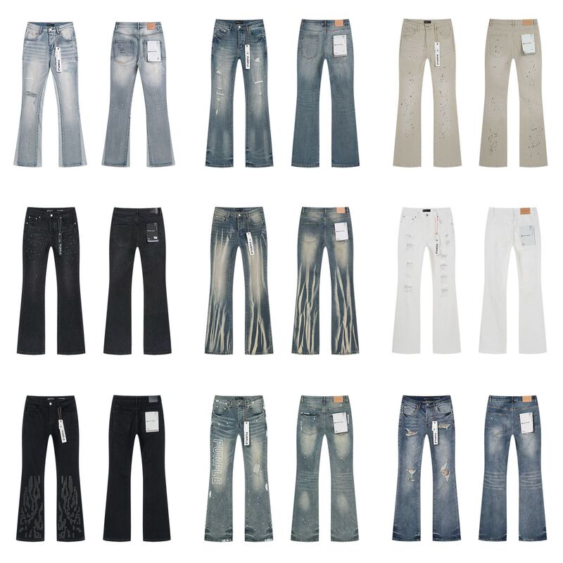 Cross-Border Trendy Brand Purple Brand Jeans High Street Men's Casual Ripped Versatile Slim-Fit Flared Jeans