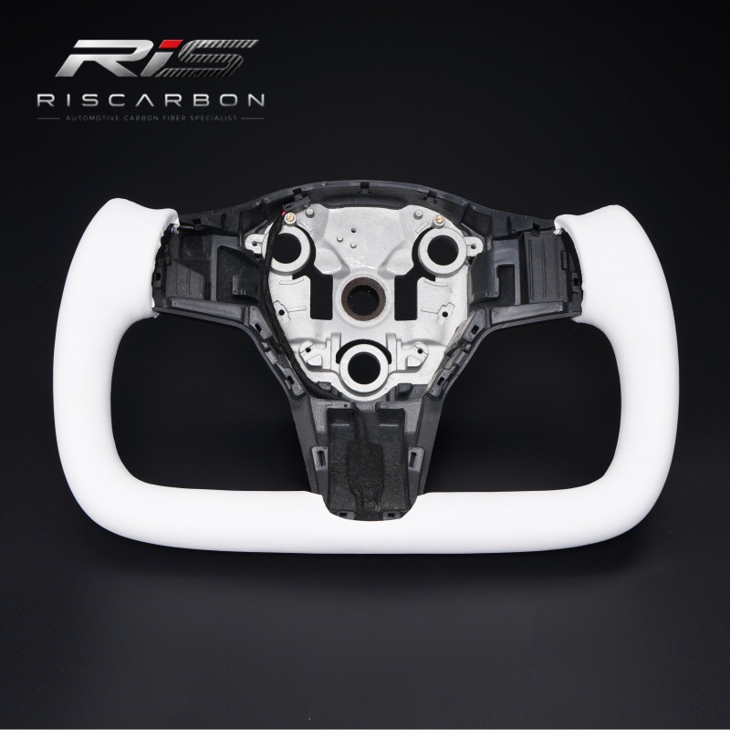 Suitable for Tesla Model 3 Model Y Half-Style Yoke Steering Wheel Modification with Heating, Off-White Color