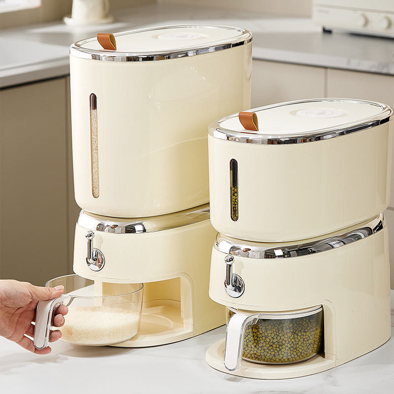 Cubo de arroz, hogar, a prueba de insectos, a prueba de humedad, sellado, prensa giratoria, cilindro de arroz, cubo de fideos, arroz de grano de grado alimenticio