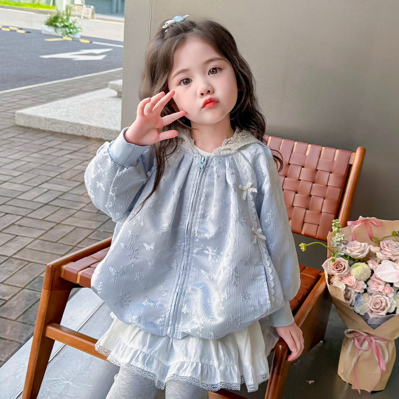 女童秋季蕾丝连帽外套2025新款洋气儿童甜美百搭秋装韩系休闲上衣|undefined