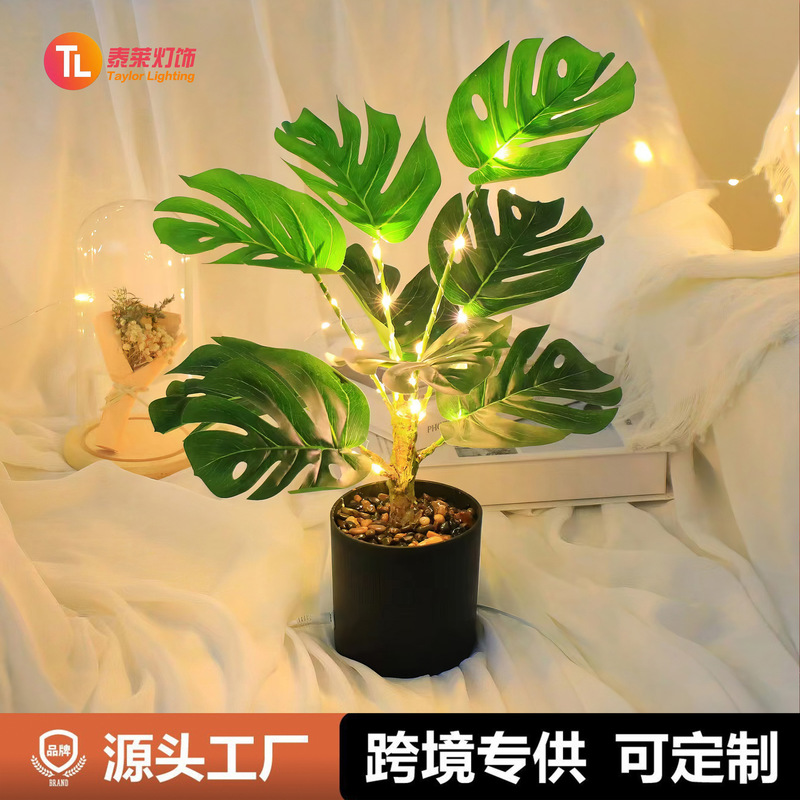 Ins Nordic Style Real Plant LED Night Light USB Potted Green Rose Office Interior Landscape Decorative Lantern