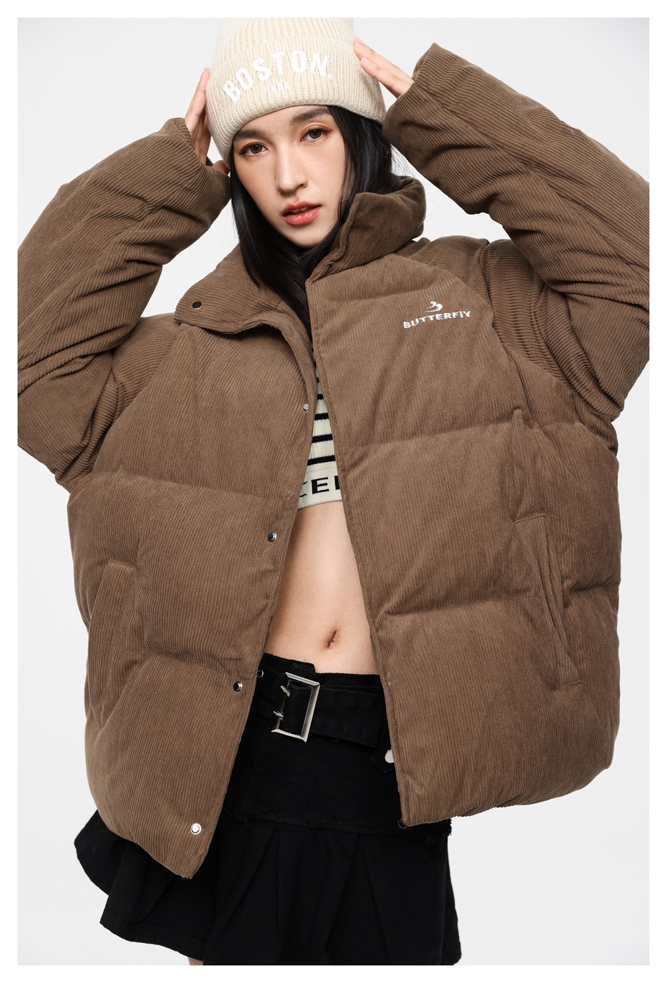 OIRTD winter nieuwe corduroy opstaande kraag voor zowel mannen als vrouwen, warme jas, dikke katoenen jas MY595_voghion.com
