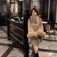 欧美双面羊绒大衣女2025冬季装高端韩版狐狸毛领斗篷披风毛呢外套