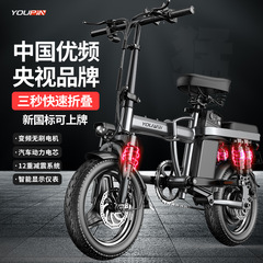 14インチ新国標代運転折り畳み電動自転車ナンバープレートリチウム電池アシスト後輪双制震電気自動車