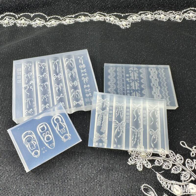 美甲硅胶磨具饰品 DIY创意模具蕾丝蝴蝶结硅胶模具爱心雕花模板|undefined