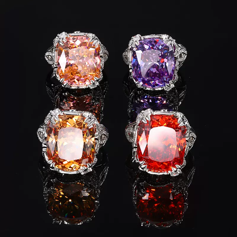 庄生生珠宝铜底镀金复古时尚仿真鸟巢切彩宝肥方轻奢戒指女14*16