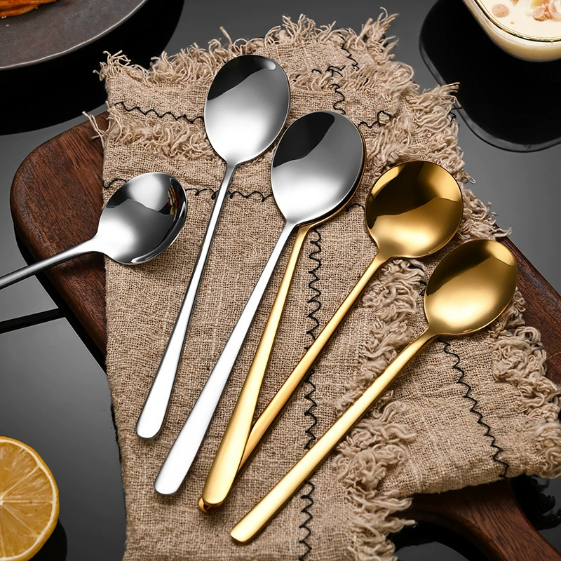 Корейская ложка и вилка из нержавеющей стали, золотая посуда, высококачественная кофейная десертная ложка, ложка для перемешивания, бытовая ложка с длинной ручкой, рисовая ложка