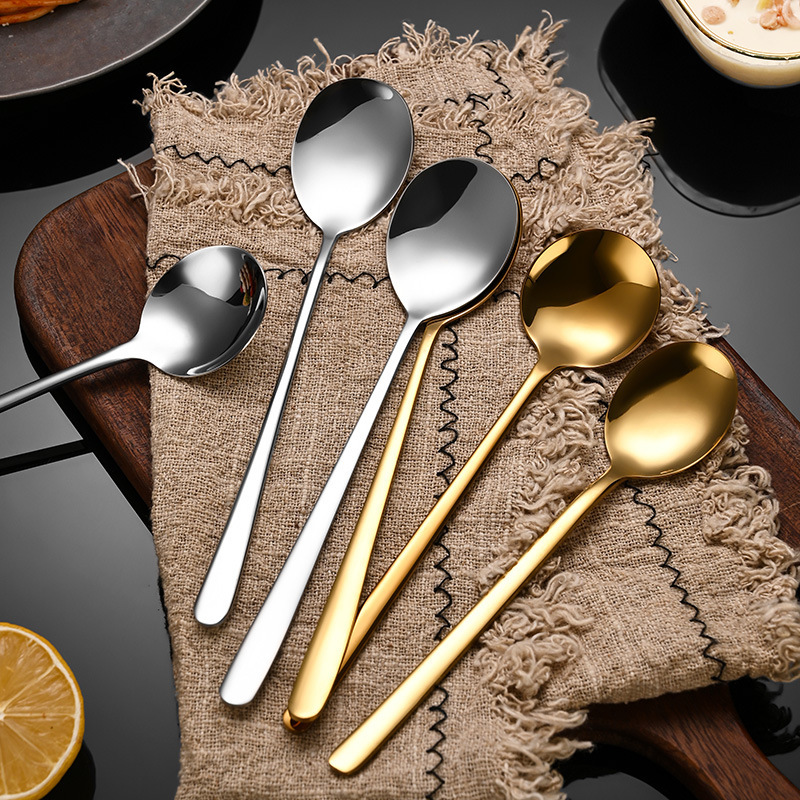 Stainless Steel Korean Spoon and Fork Gold Tableware High-Value Coffee Dessert Spoon Stirring Spoon Long Handle Household Spoon Rice Spoon Stainless Steel Korean Spoon and Fork Gold Tableware High-Value Coffee Dessert Spoon Stirring Spoon Long Handle Household Spoon Rice Spoon
