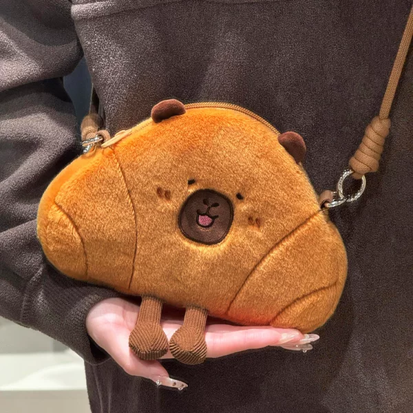 Internet Celebrity Kapibala Creative Croissant Bag Cute Girl Storage Bag Ultra-Light Cartoon Plush Bag Versatile Cross-Body Bag