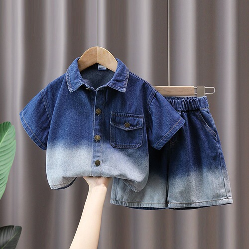 2940 Boys Summer Denim Suit  New Summer Clothes Children's Clothes Fashionable Short-Sleeved Shirts Baby Hot Street Trend
