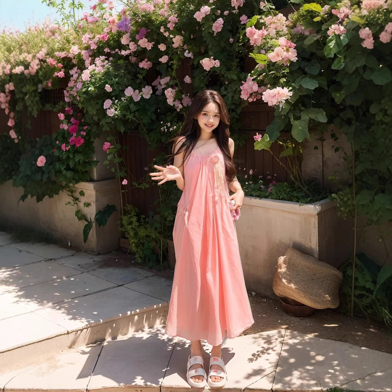 女性のための優しいスタイルのサスペンダードレス夏の新しいスタイルのハイエンドの甘くて涼しい気質多用途のミドル丈スカート|undefined