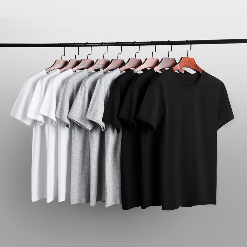 Short-Sleeved T-Shirt Spring and Summer Men's Korean Style Slim Round Neck Thin Work Clothes Black and White Gray Simple Pure Color Bottoming Sweatshirt