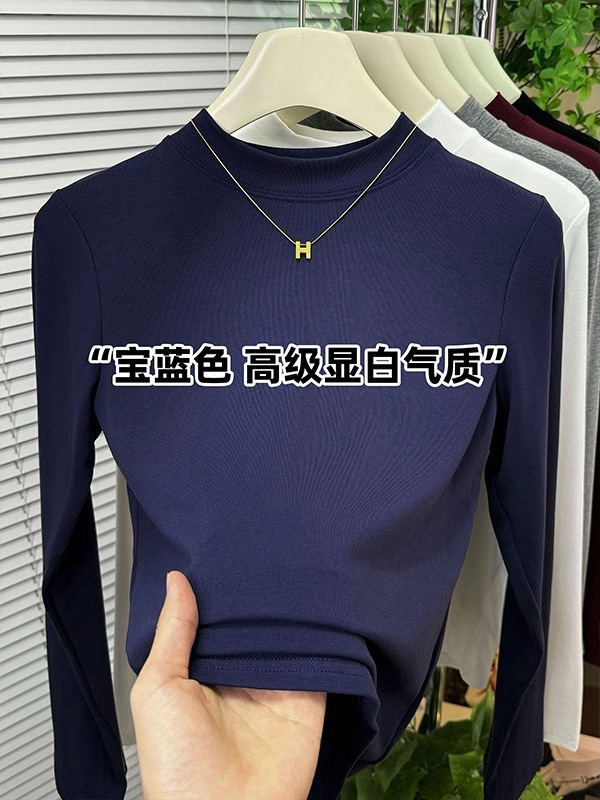 欧货新款精品羊绒长袖内搭t恤打底衫2025秋季小圆领正肩显瘦上衣|undefined
