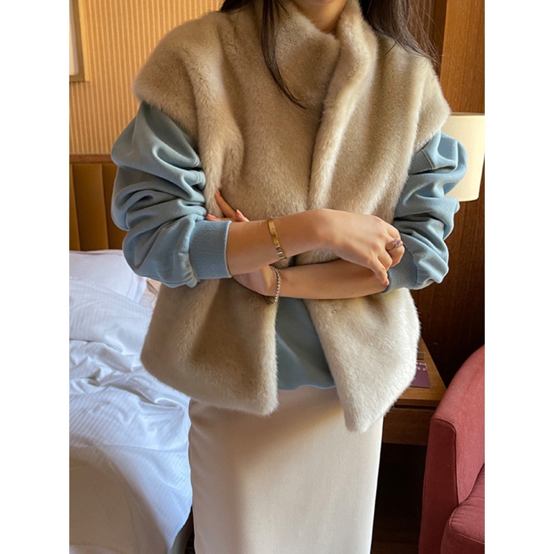 韩国女装东大门高货Chic毛毛皮外套水貂毛开衫韩版马甲外套