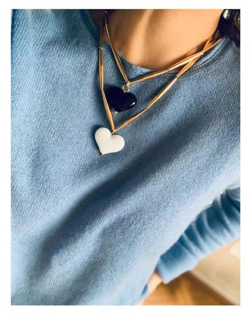 Fashion Heart Shape glass Titanium Steel Plating Pendant Necklace 1 Piece