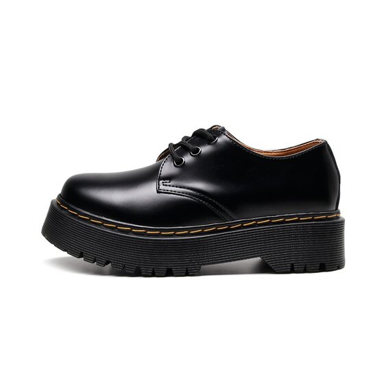 Thick-soled 3-hole Black Shoes Women's Low-top Genuine Leather Heightened British Casual Student Platform Bottom Short Boots Women's Small Leather Shoes