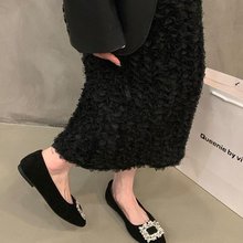 平底高级感方头水钻单鞋女鞋子2025年春季新款黑色通勤上班工作鞋