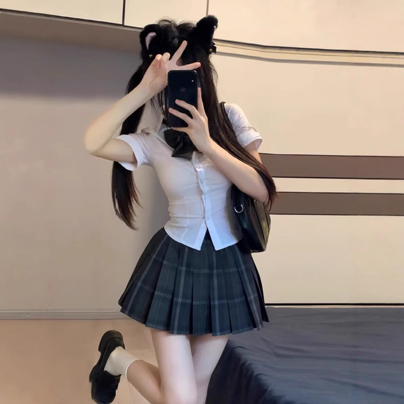 jk 制服ウエストシャツトップ半袖オリジナル本物のカレッジスタイル痩身白シャツホットガールスーツ|undefined