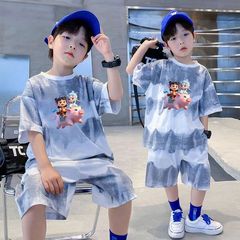 Nezha 子供スーツかわいい春と夏の漫画夏の新しい男性と女性のトップスラウンドネック多用途スーツトレンディ