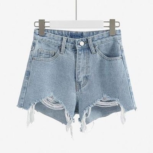 Women's Summer Versatile Slimming A-line Jeans Shorts with Hole, High Waist, Frayed and Distressed Wide-leg Pants