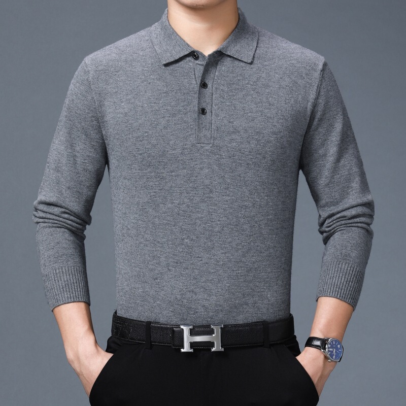 Authentic Brand Autumn Versatile Men's Long-Sleeve T-Shirt Genuine Business Pullover Cashmere Sweater with a Turn-Down Collar Slim-Fit Knit T-Shirt for Men