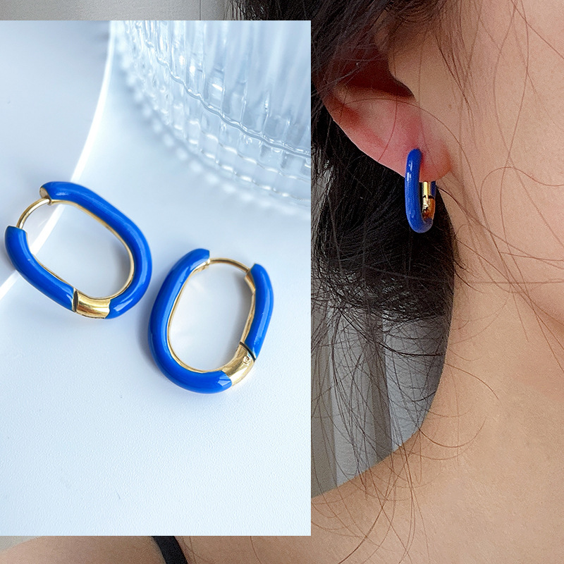 12g Weight Earrings Classification 1 Pair Retro U Shape Titanium Steel Enamel Earrings