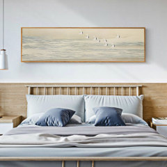 日式原木風臥室床頭客廳裝飾畫新中式山水風景壁畫酒店民宿掛畫