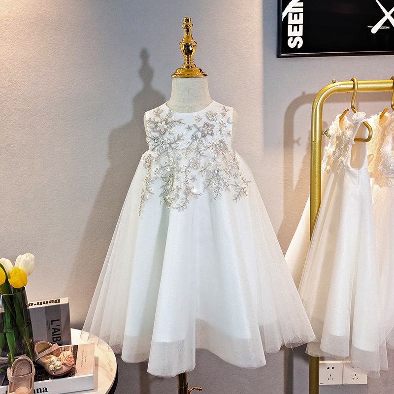 花童禮服女兒童禮服公主裙女童蓬蓬紗花童婚紗周歲無袖生日演出服